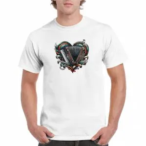 T-shirt with vibrant accordion illustration